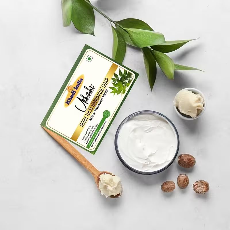 Utkrisht Khadi Neem Tulsi Handmade Bathing Soap For Removing Dirt & Impurities (500GM)- Pack Of 4