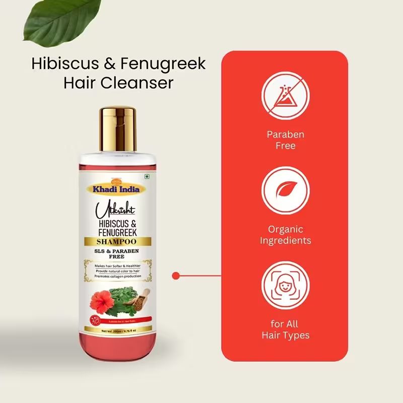Utkrisht Khadi Hibiscus & Fenugreek Shampoo For Dandruff, Hair Fall & Dry, Damaged, Frizzy Hair With Sls & Paraben Free- 200ML