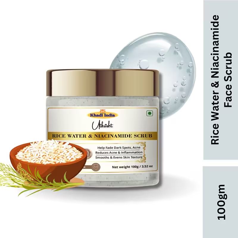 Utkrisht Khadi Rice Water & Niacinamide Face Scrub For Radiant Skin, Brightening & Hydrating Formula- 100GM