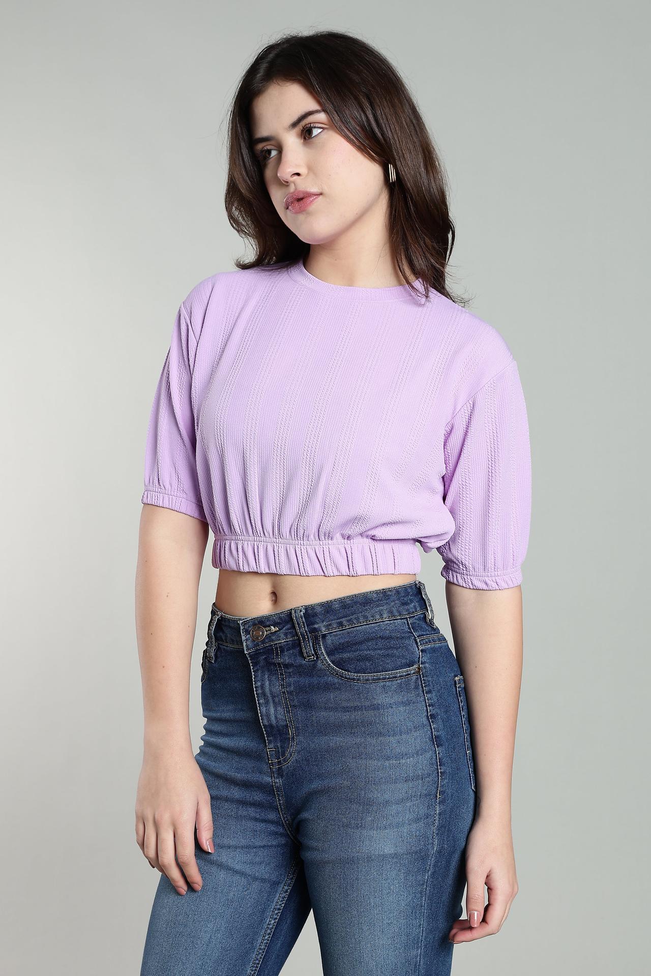 Womens Oversized Crop Top Tshirt -LILAC