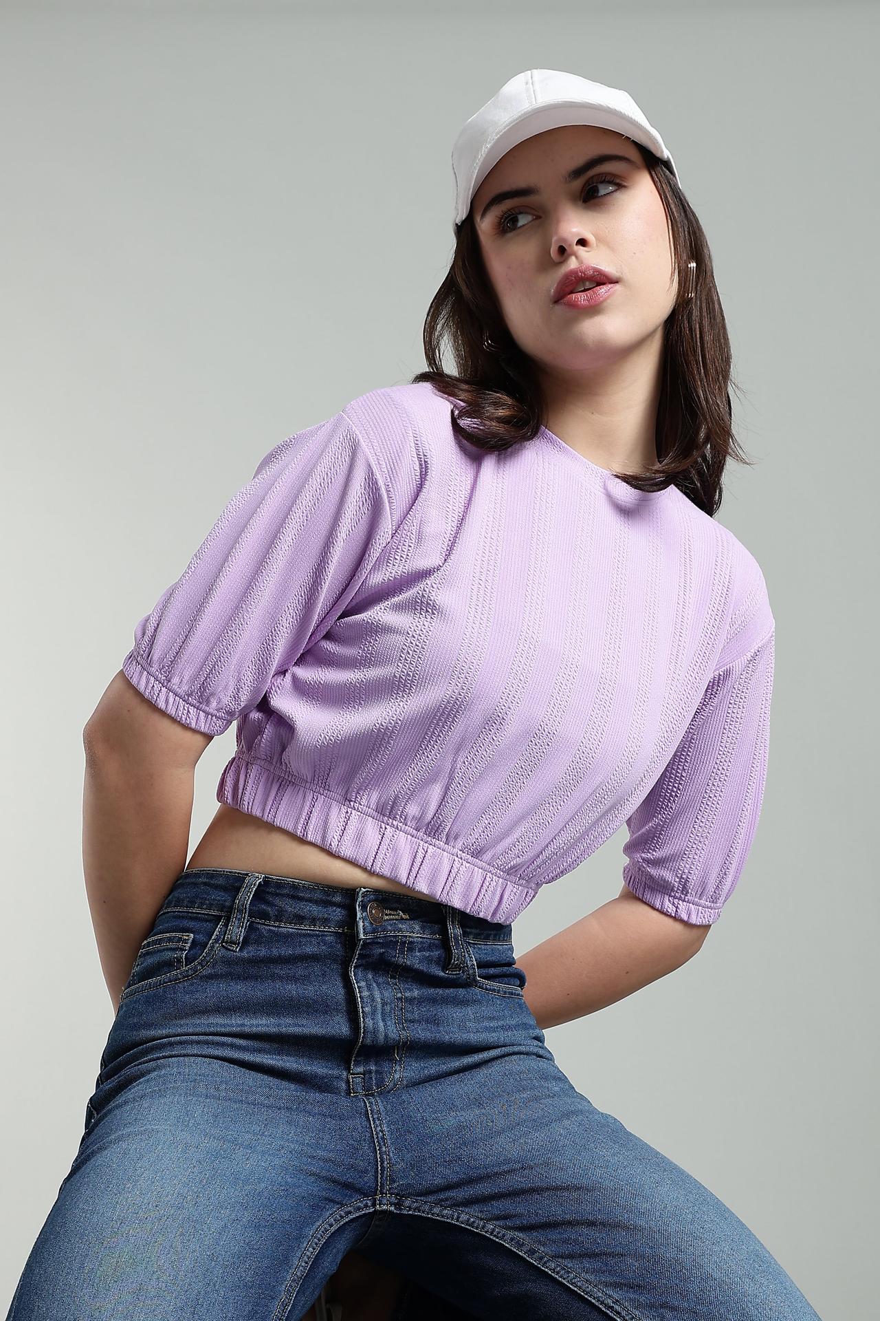 Womens Oversized Crop Top Tshirt -LILAC image 2