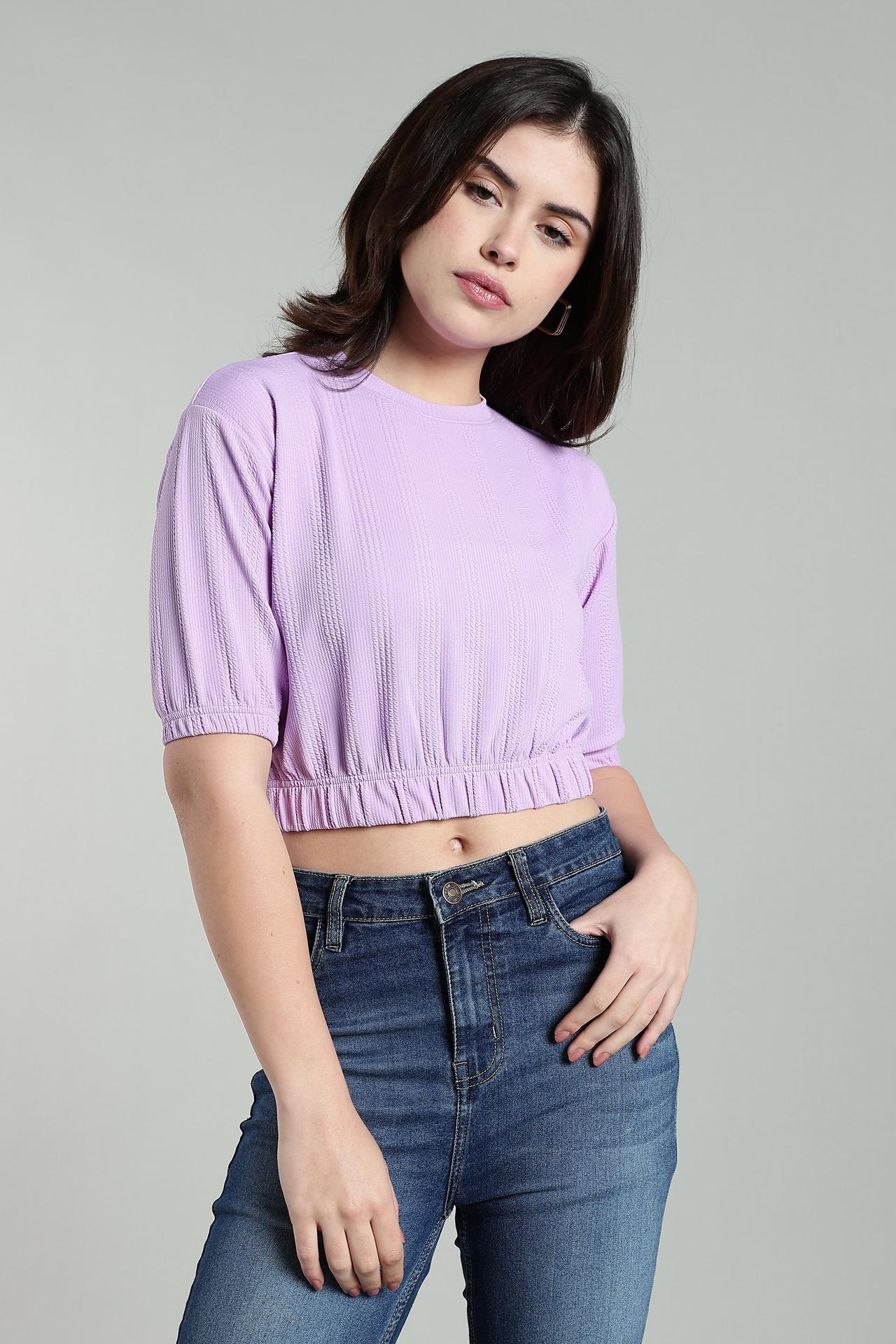 Womens Oversized Crop Top Tshirt -LILAC image 4