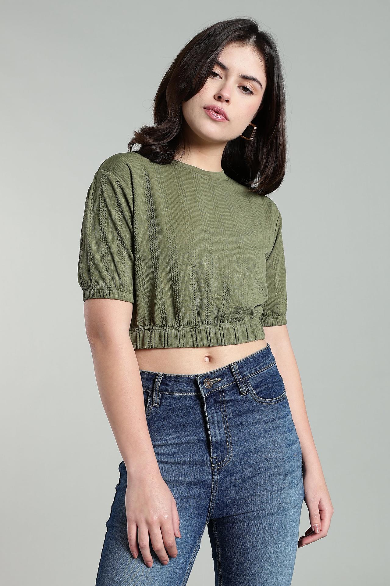 Womens Oversized Crop Top Tshirt - Olive