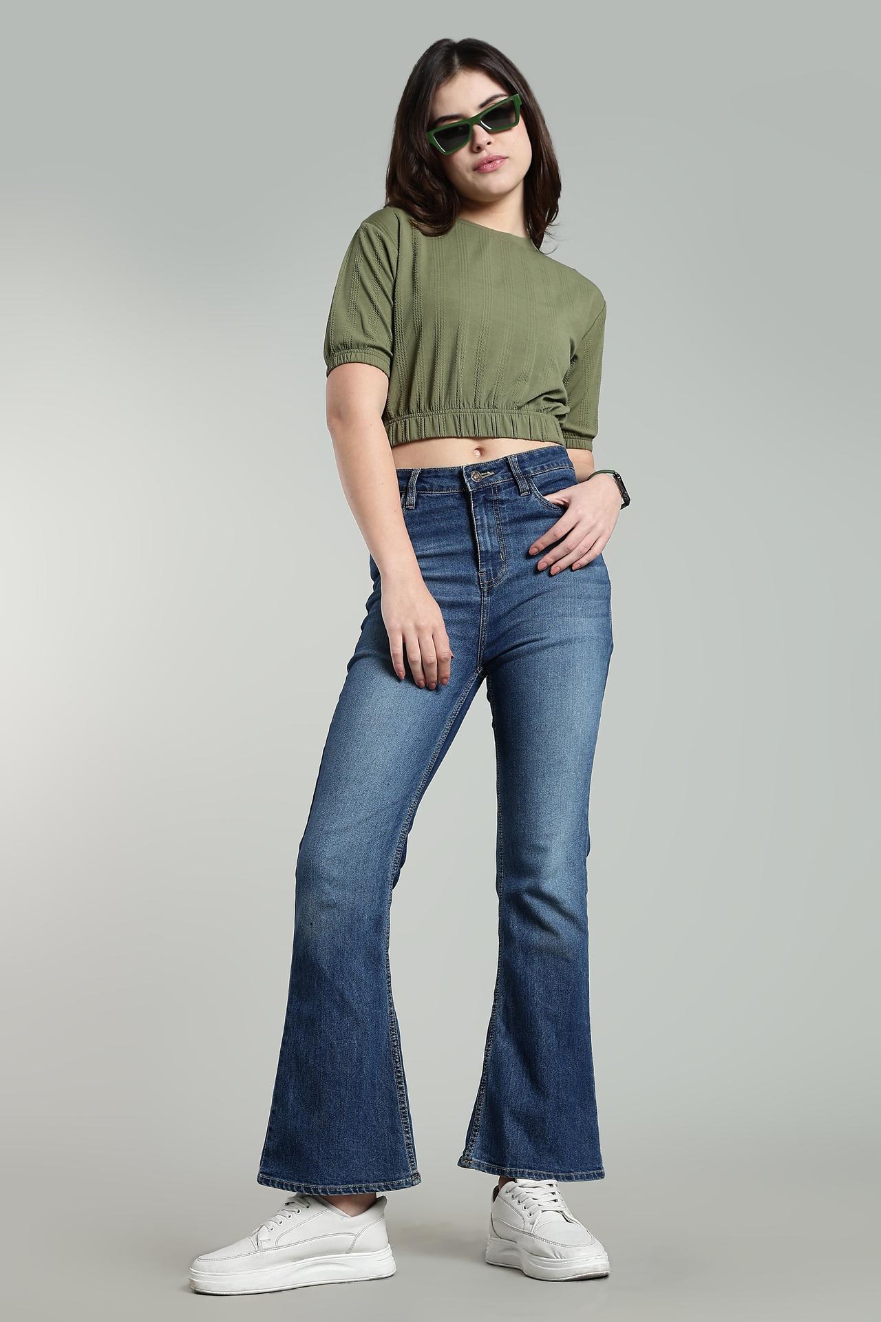 Womens Oversized Crop Top Tshirt - Olive image 3