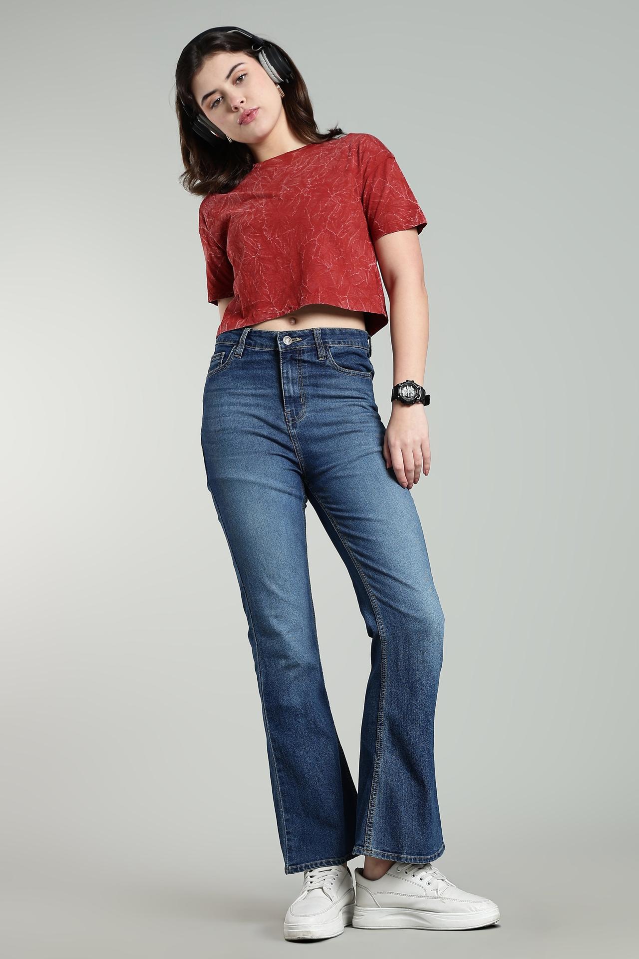 Womens Crop Top Acid Wash Cotton Tshirt - Rust image 3