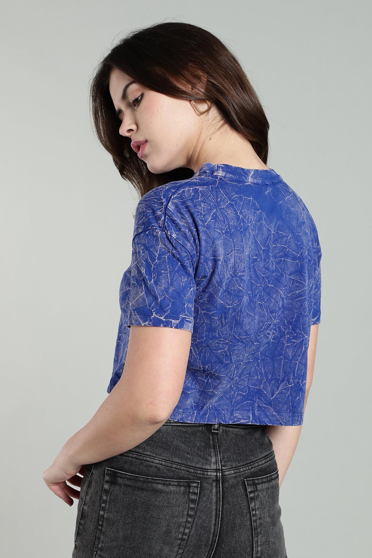 Womens Crop Top Acid Wash Cotton Tshirt - Royal Blue image 5