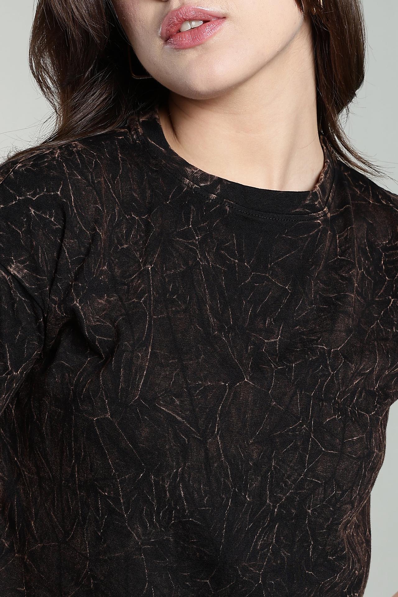 Womens Crop Top Acid Wash Cotton Tshirt - Black image 5