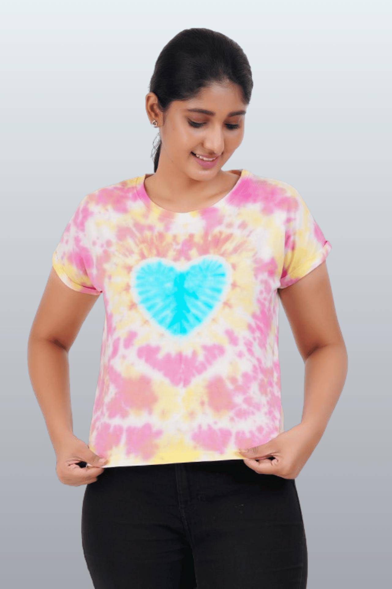 Women's Crop Top Cotton Tie-dye T-shirt ‚ÄÌ Heart