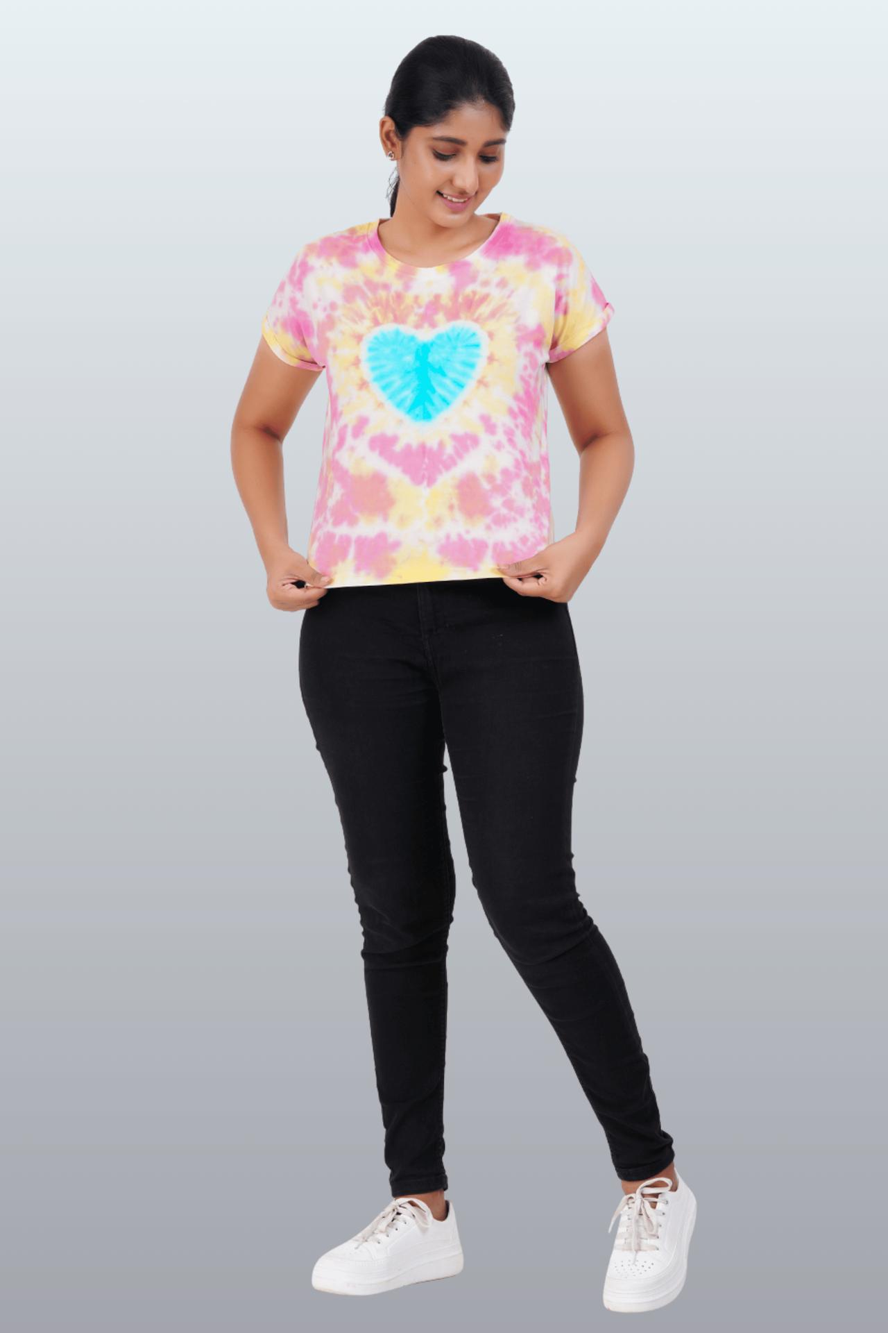 Women's Crop Top Cotton Tie-dye T-shirt ‚ÄÌ Heart image 4