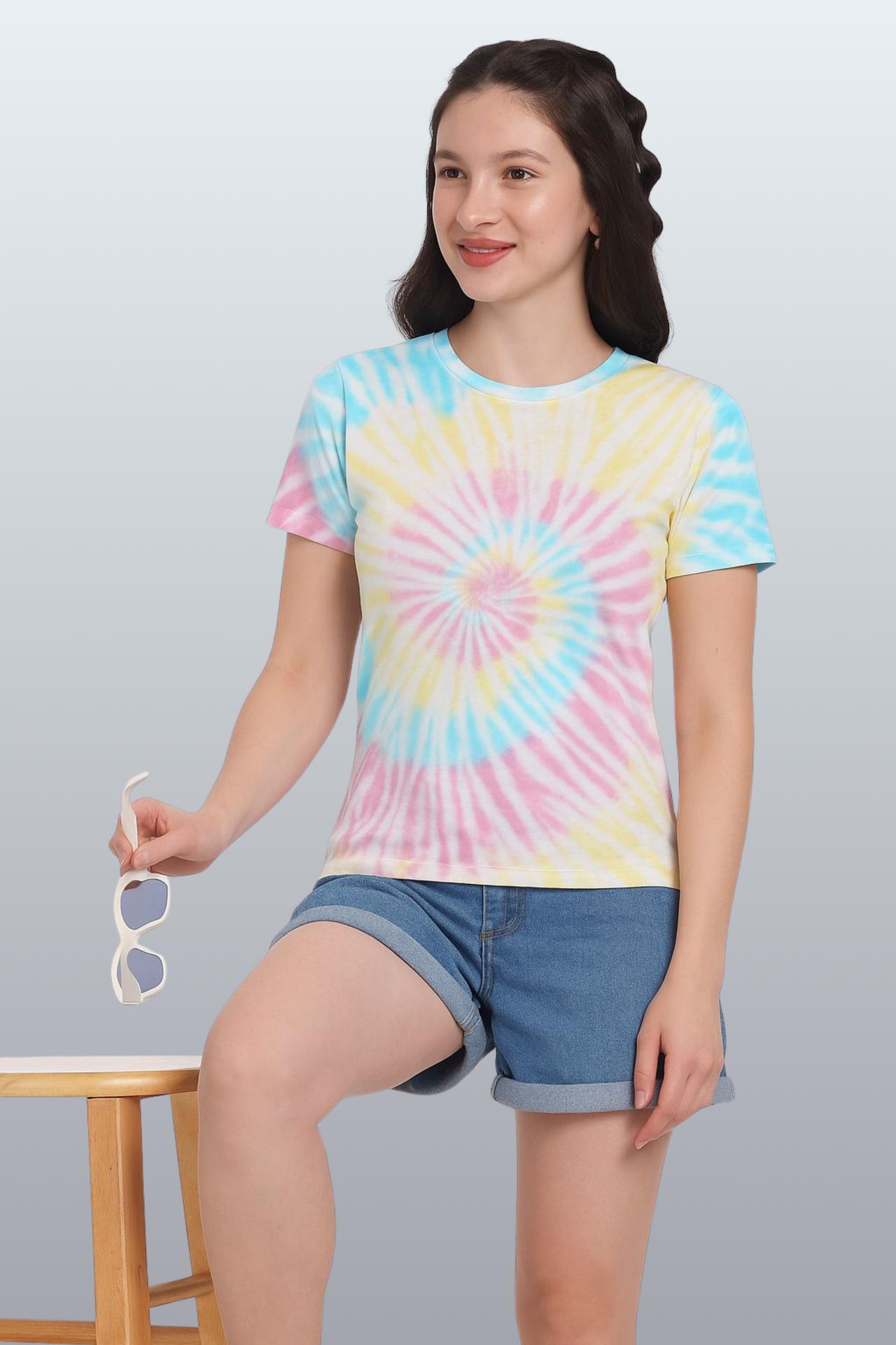 Women's Cotton Tie-dye T-shirt Slim Fit- Spiral
