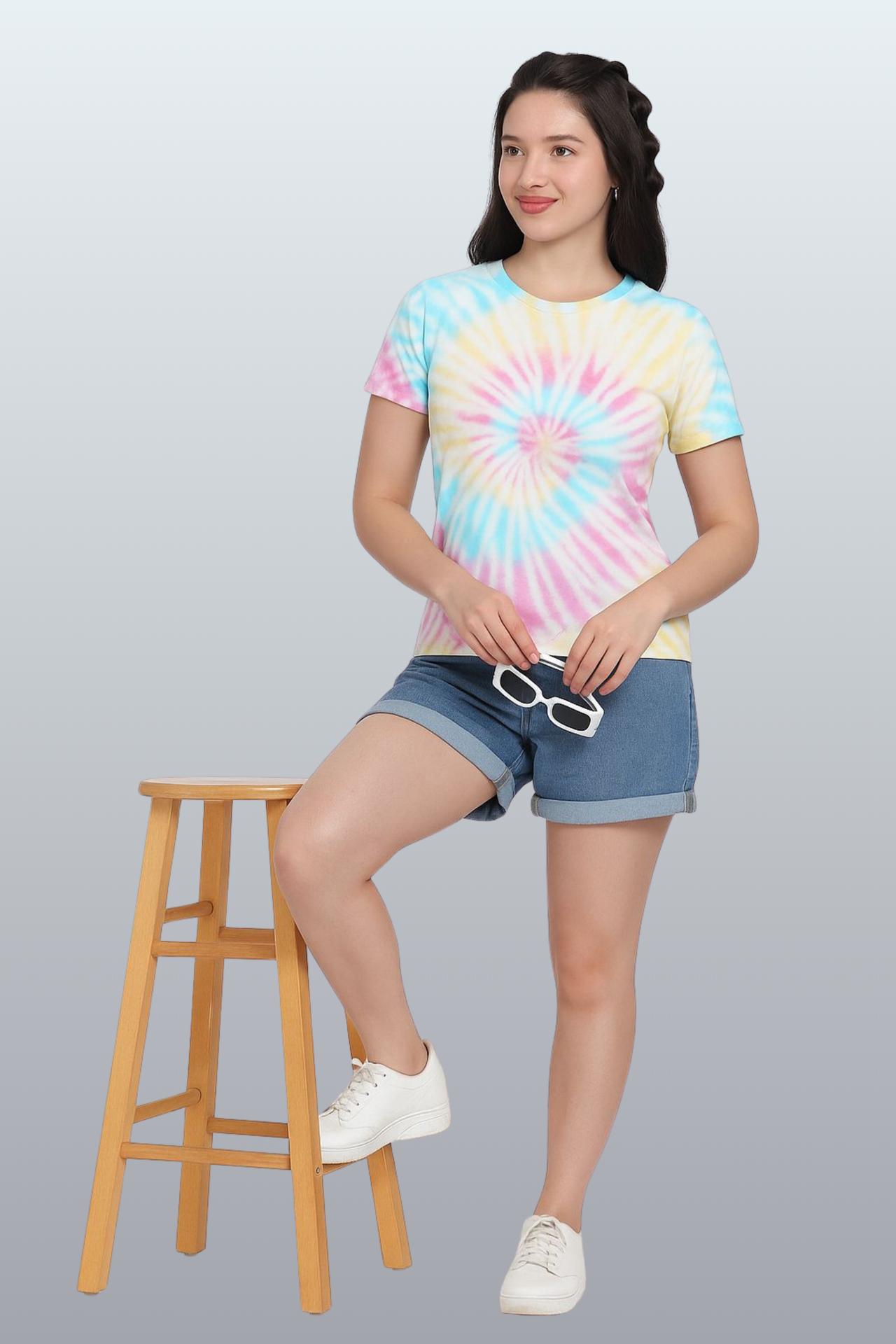 Women's Cotton Tie-dye T-shirt Slim Fit- Spiral image 2