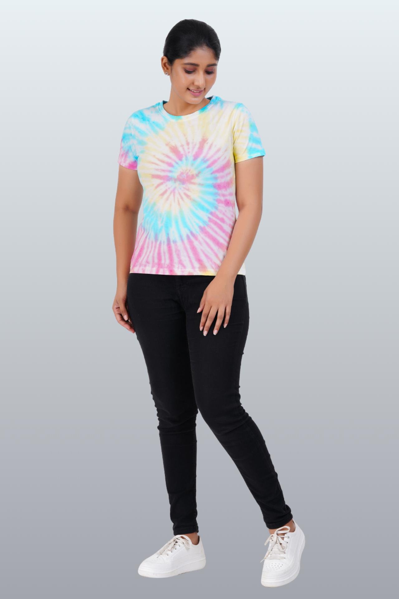 Women's Cotton Tie-dye T-shirt Slim Fit- Spiral image 3