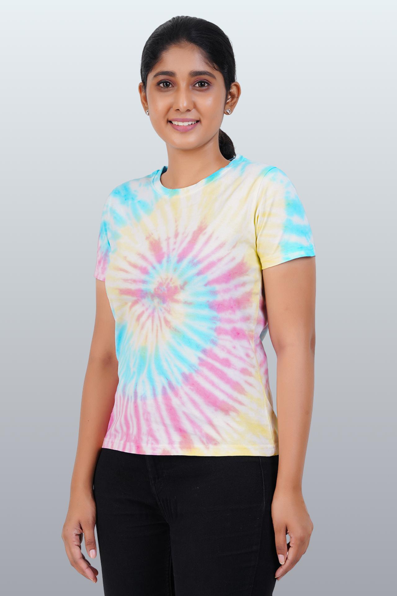 Women's Cotton Tie-dye T-shirt Slim Fit- Spiral image 5