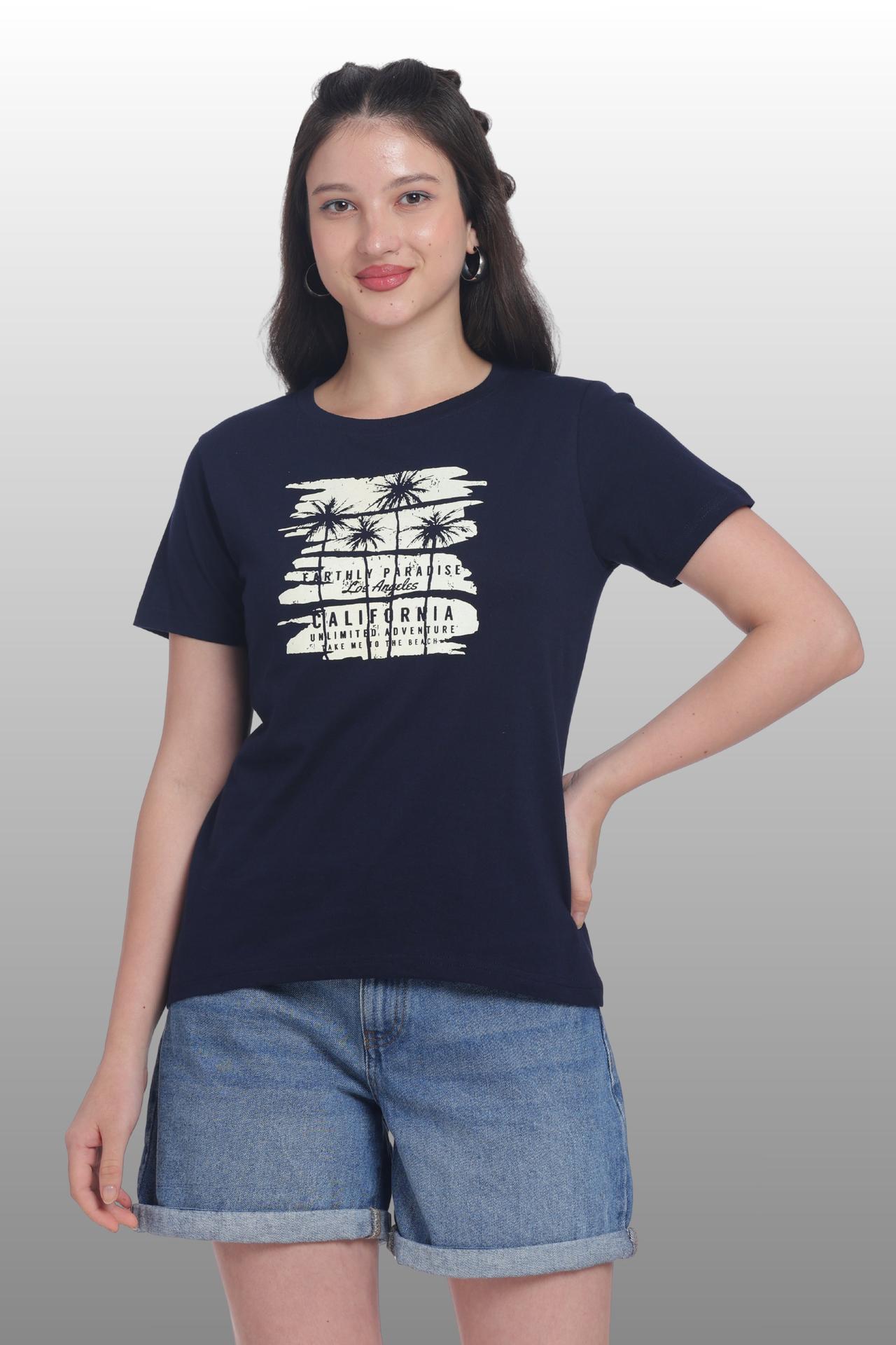 Womens Regular Fit Cotton Printed Tshirt - California-navy image 2