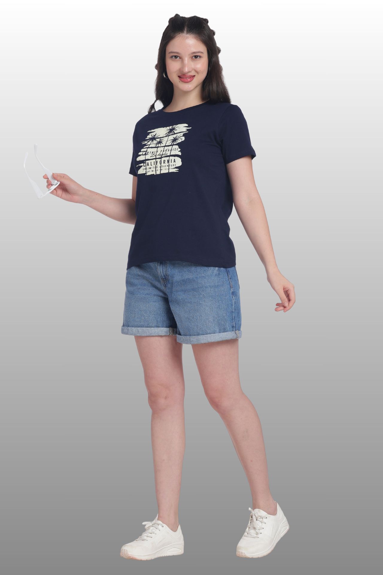 Womens Regular Fit Cotton Printed Tshirt - California-navy image 5