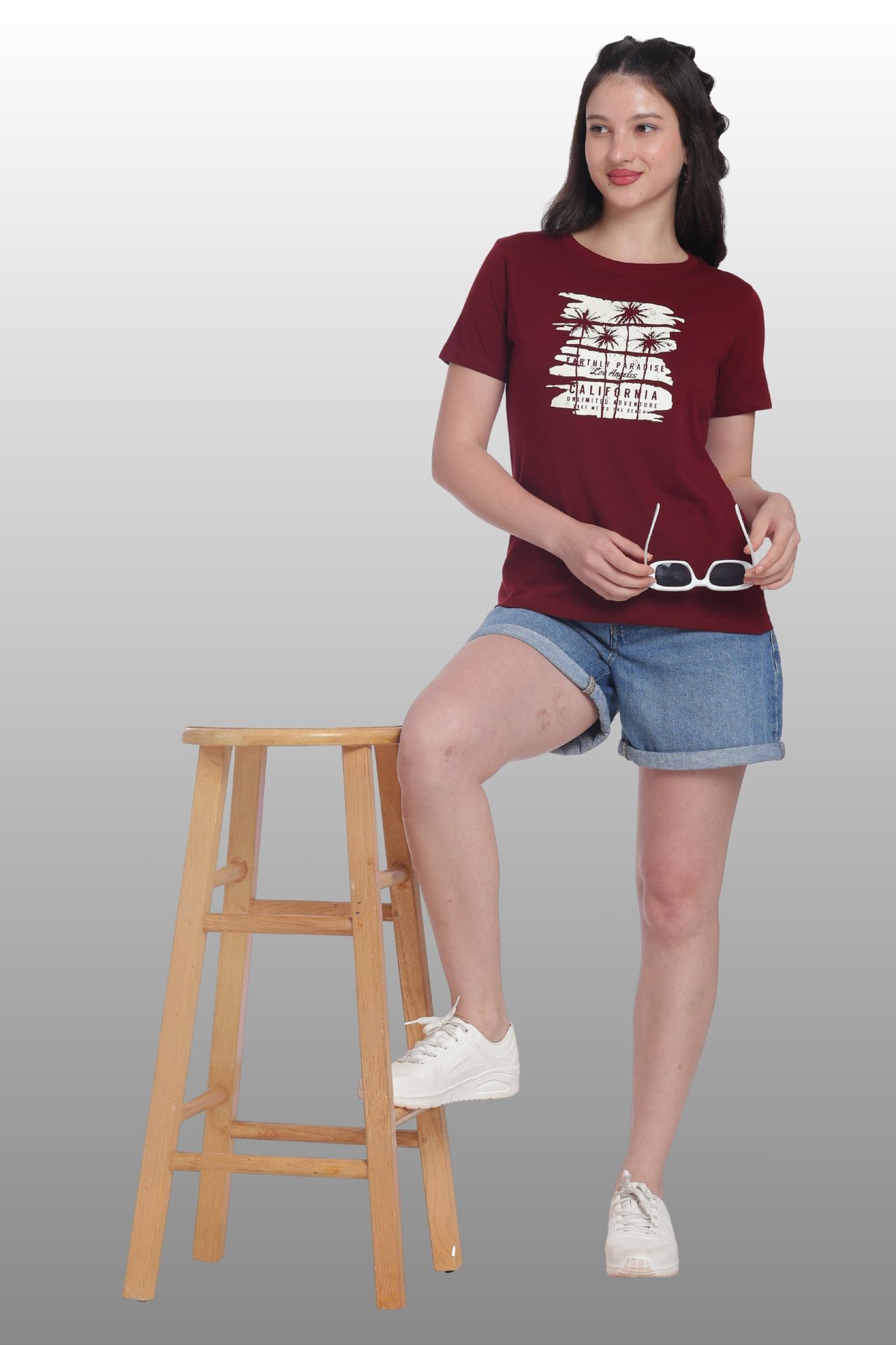 Womens Regular Fit Cotton Printed Tshirt - California-maroon image 5