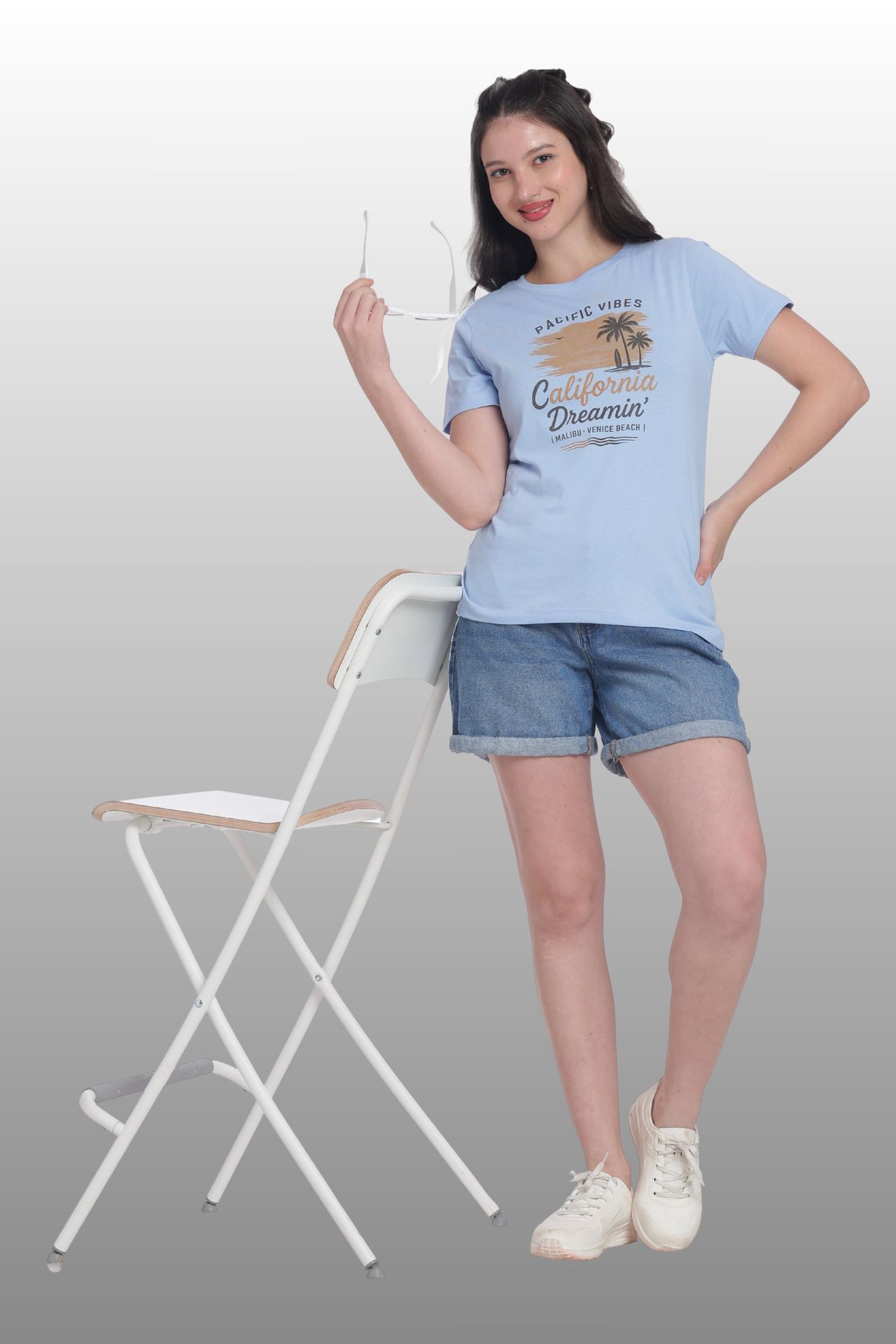 Womens Regular Fit Cotton Printed Tshirt - California-light Blue image 5