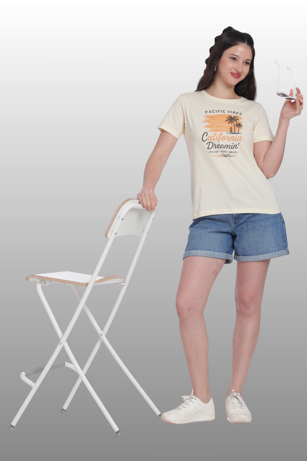 Womens Regular Fit Cotton Printed Tshirt - California-cream image 5