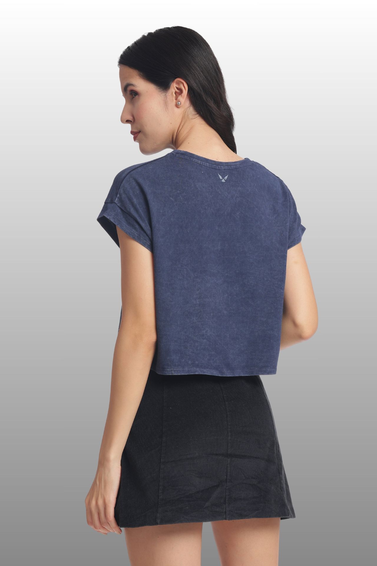 Womens Crop Top Cotton Printed Tshirt - Riders Navy image 4