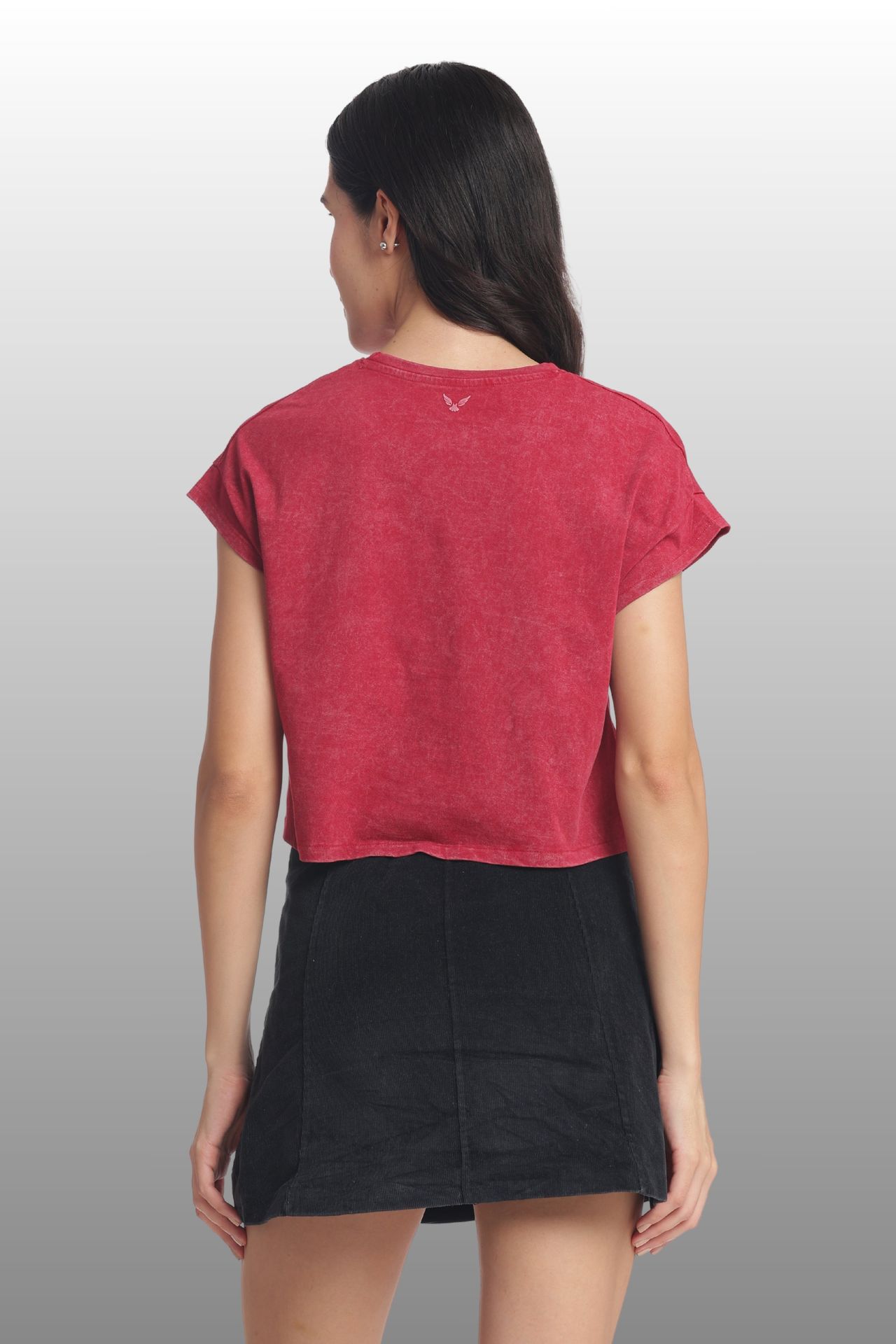 Womens Crop Top Cotton Printed Tshirt - Riders Bugundy image 4