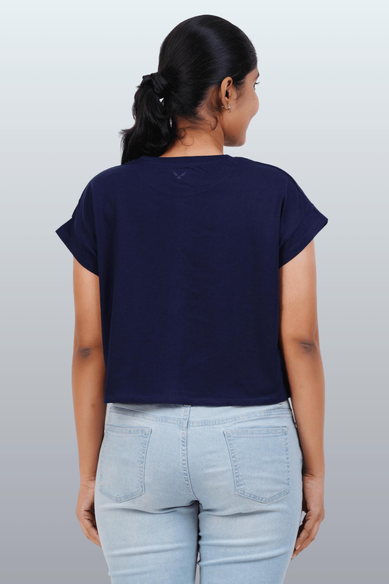Womens Crop Top Cotton Printed Tshirt - Youngish Navy image 4