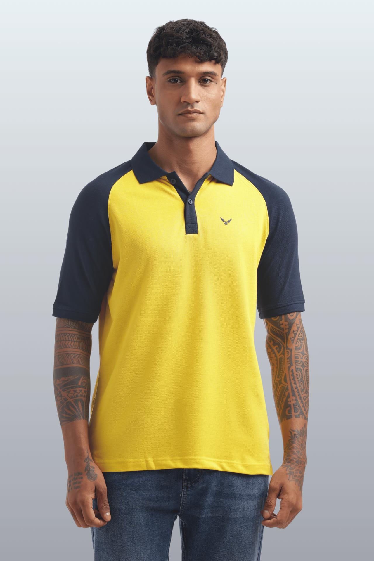 Men's Reglon Sleeve Cotton Rich Polo T-shirt - Yellow