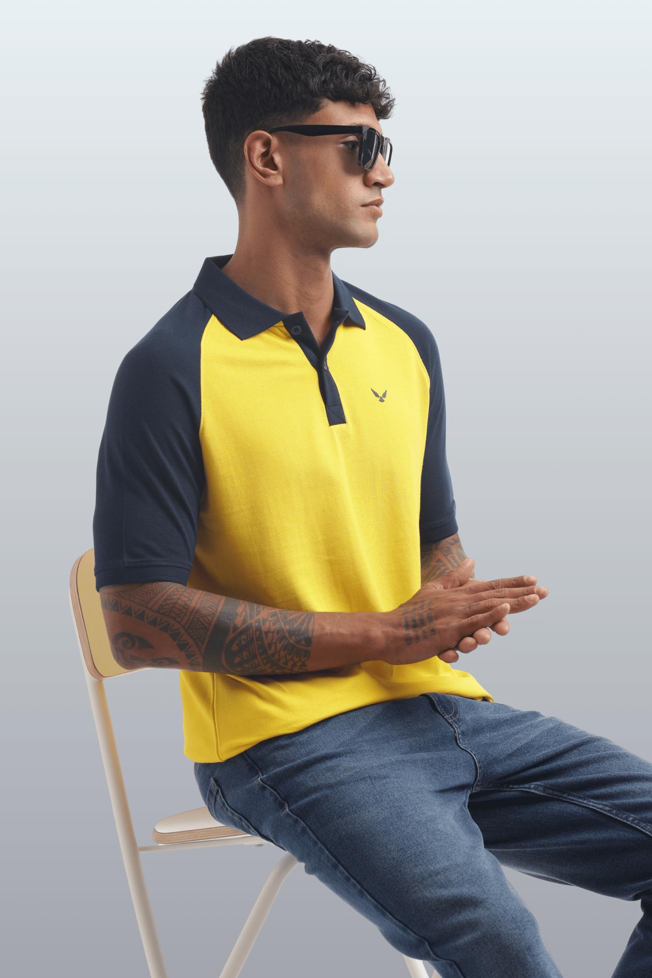 Men's Reglon Sleeve Cotton Rich Polo T-shirt - Yellow image 3