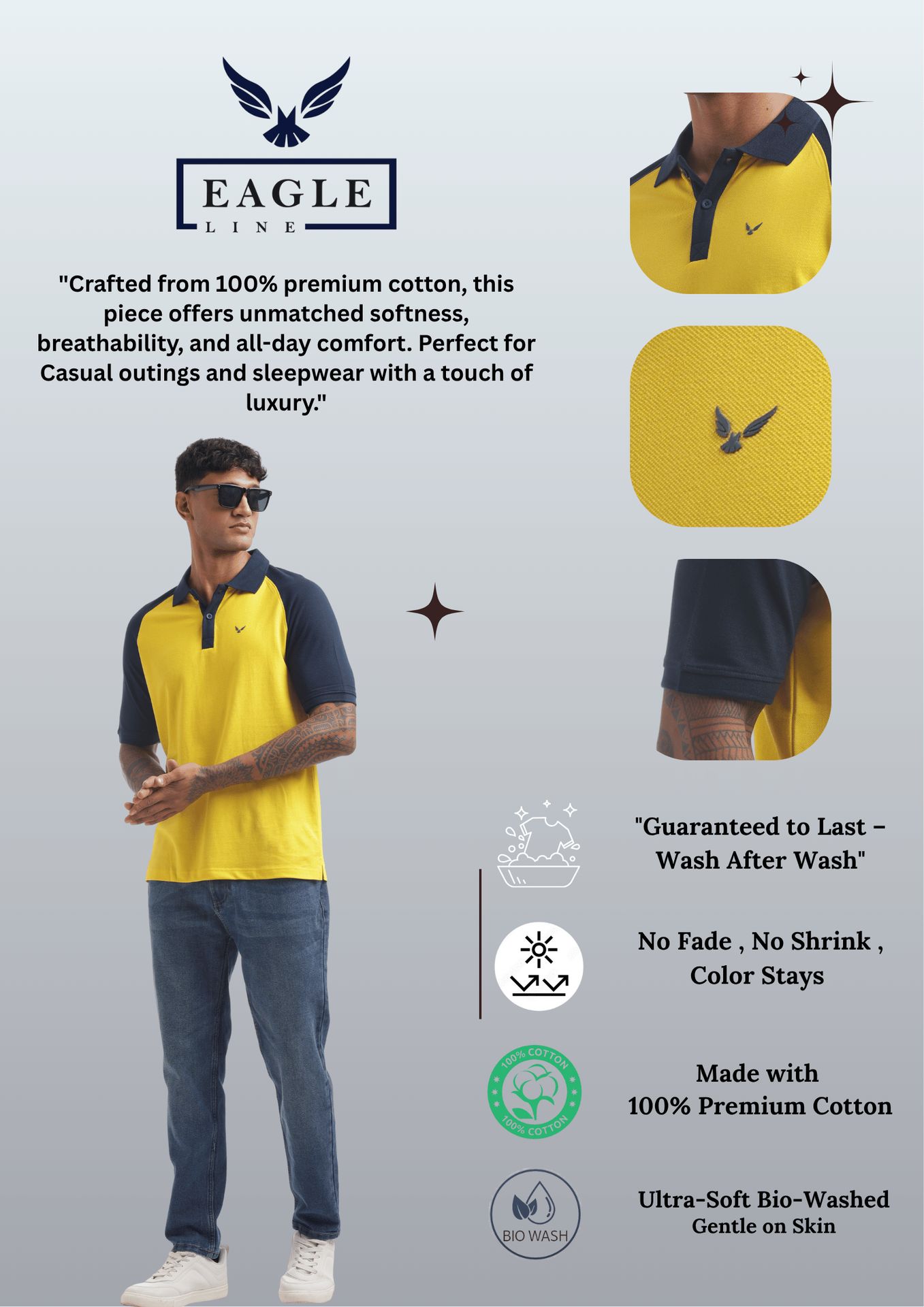 Men's Reglon Sleeve Cotton Rich Polo T-shirt - Yellow image 5