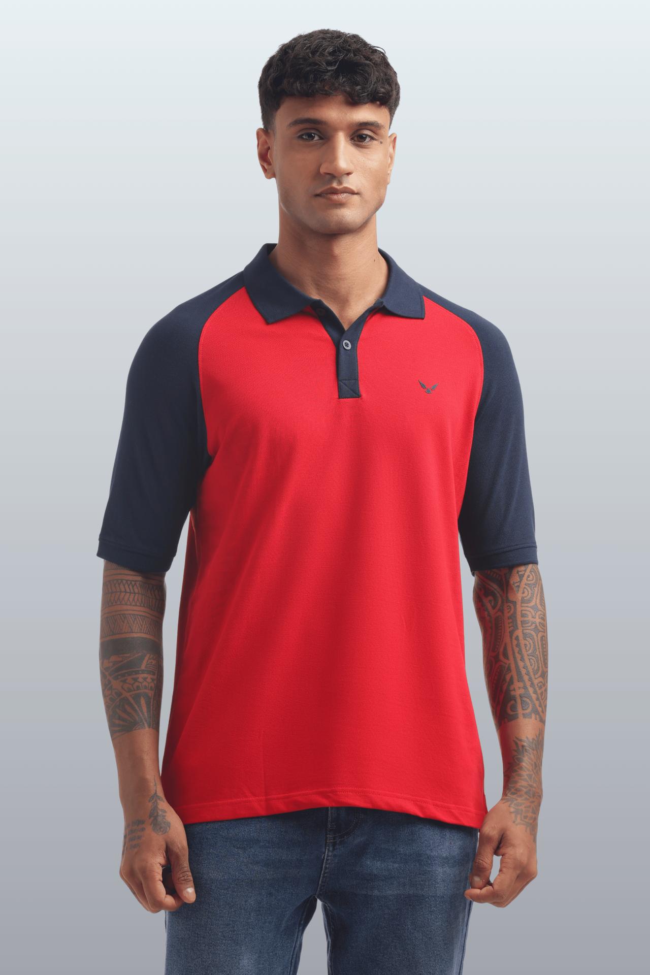 Men's Reglon Sleeve Cotton Rich Polo T-shirt - Red