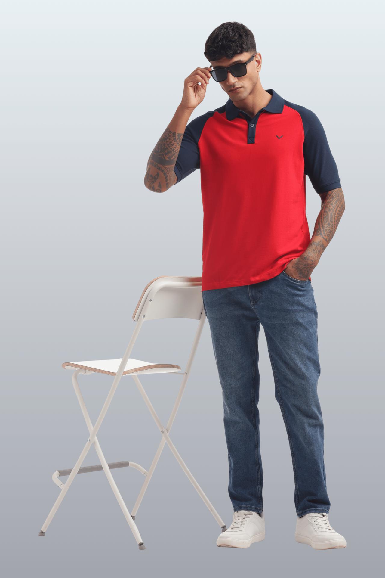 Men's Reglon Sleeve Cotton Rich Polo T-shirt - Red image 2