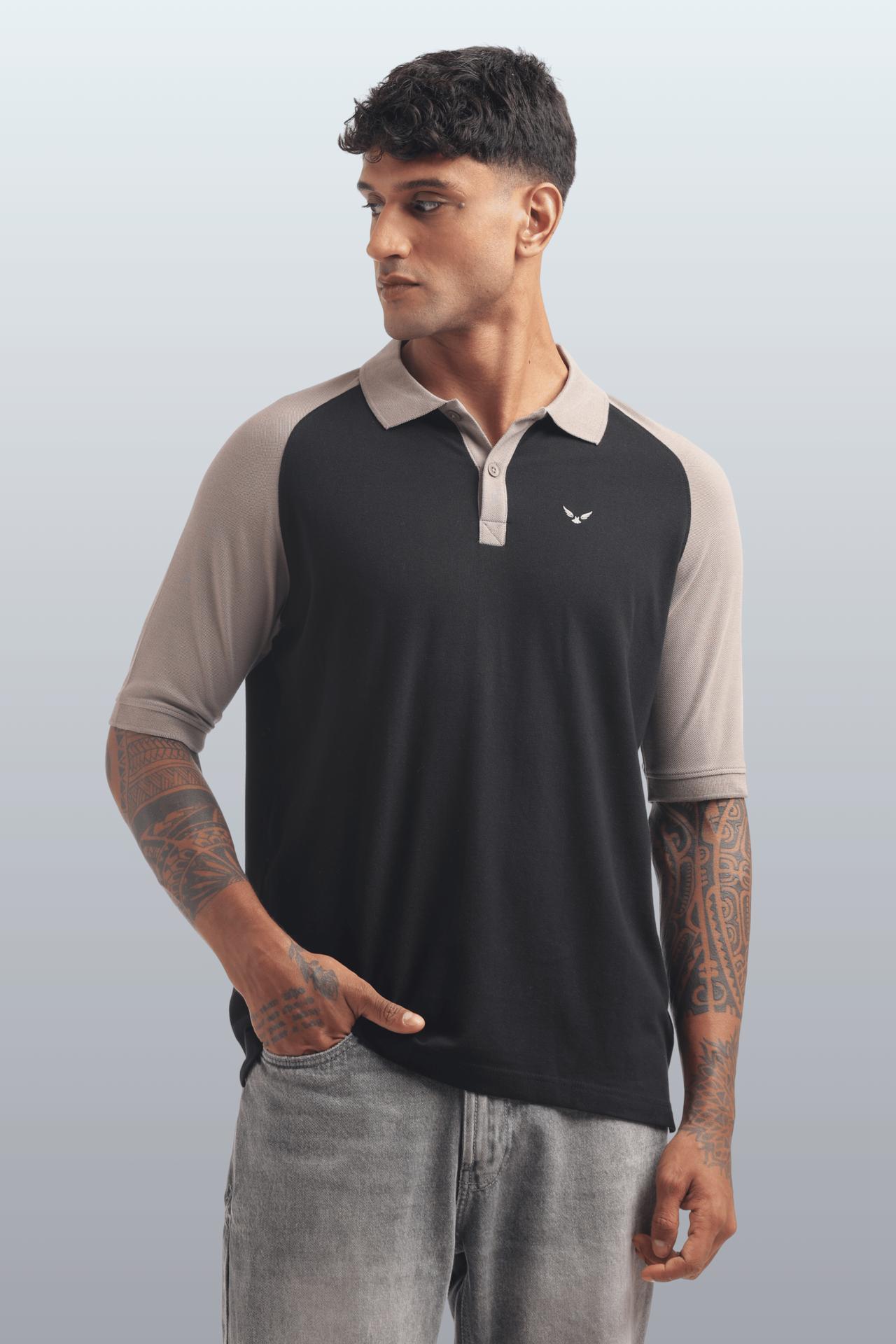 Men's Reglon Sleeve Cotton Rich Polo T-shirt - Black