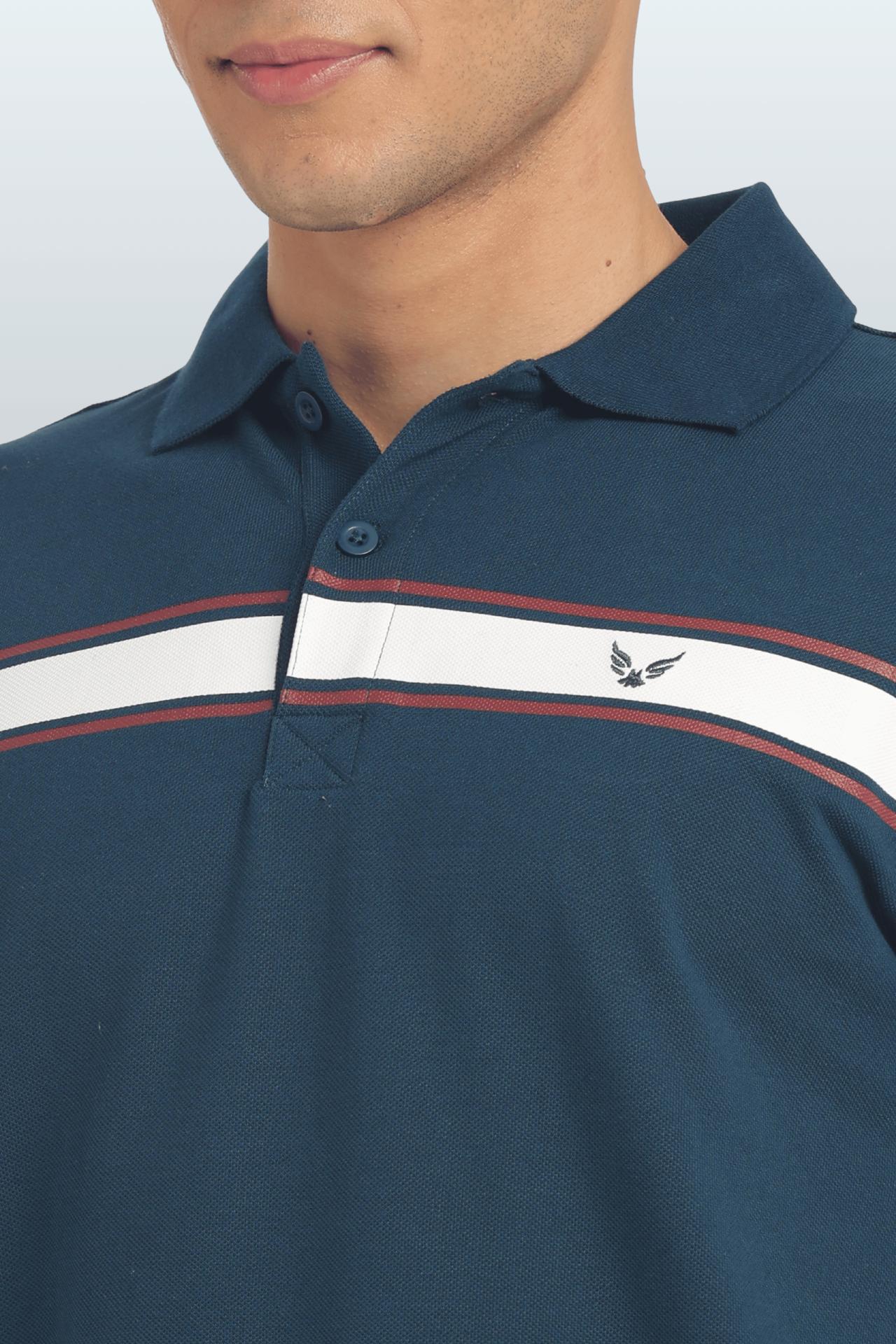 Men's Cotton Rich Polo T Shirt Regular Fit - Peacock Stripe Print image 4