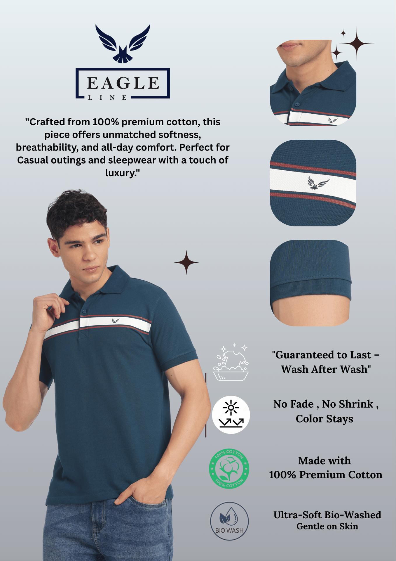 Men's Cotton Rich Polo T Shirt Regular Fit - Peacock Stripe Print image 5