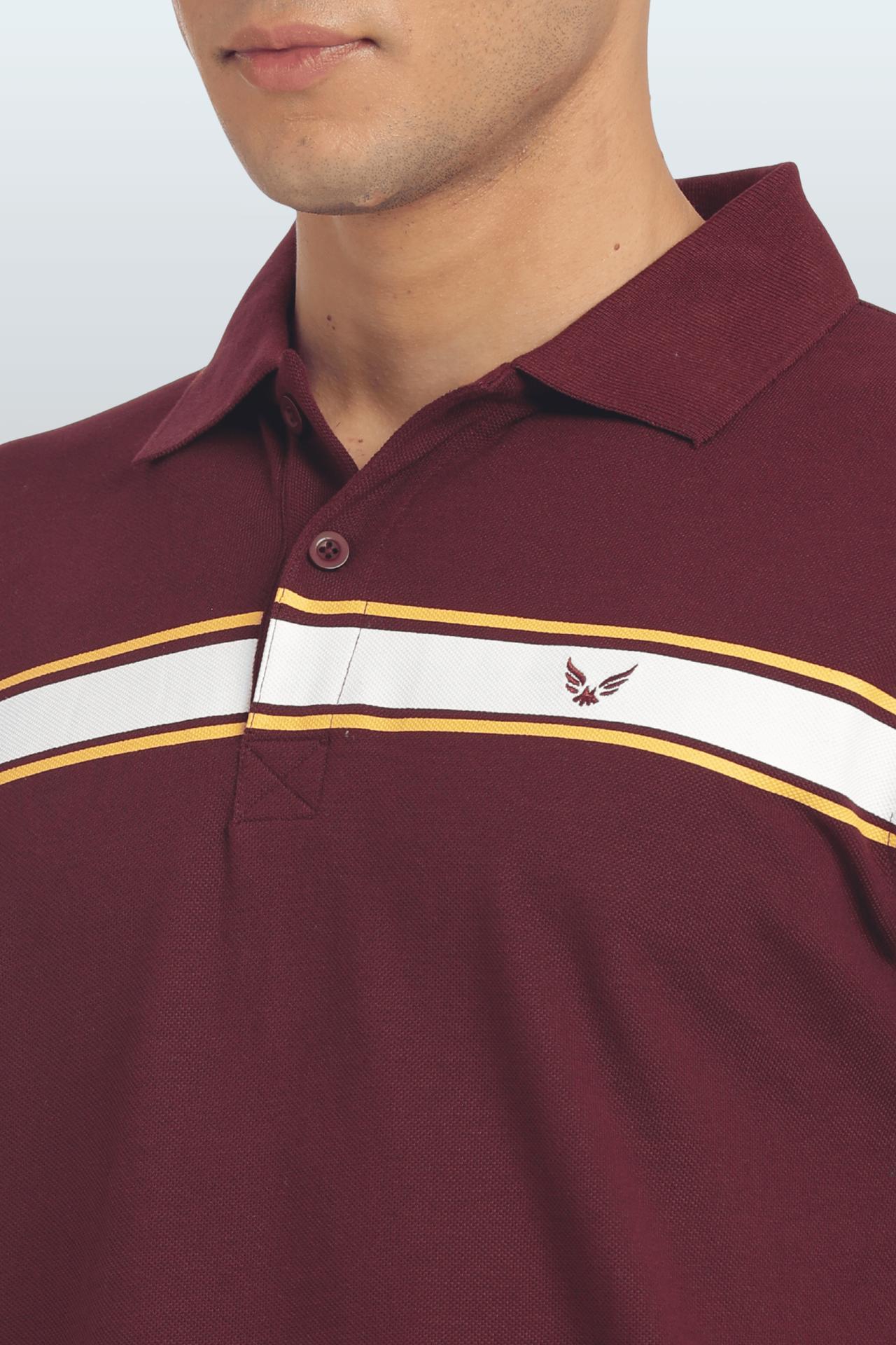 Men's Cotton Rich Polo T Shirt Regular Fit - Maroon Stripe Print image 4