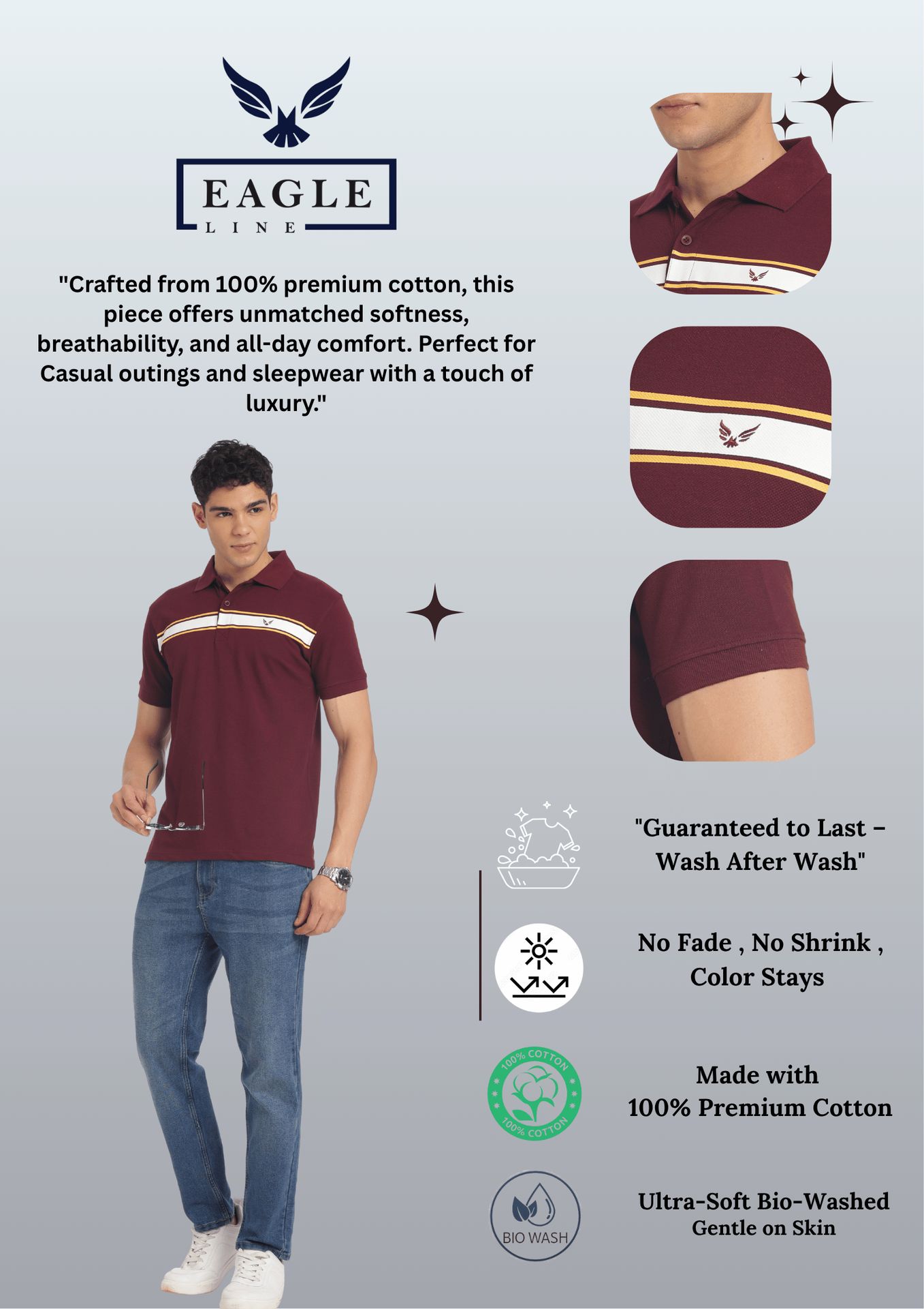 Men's Cotton Rich Polo T Shirt Regular Fit - Maroon Stripe Print image 5