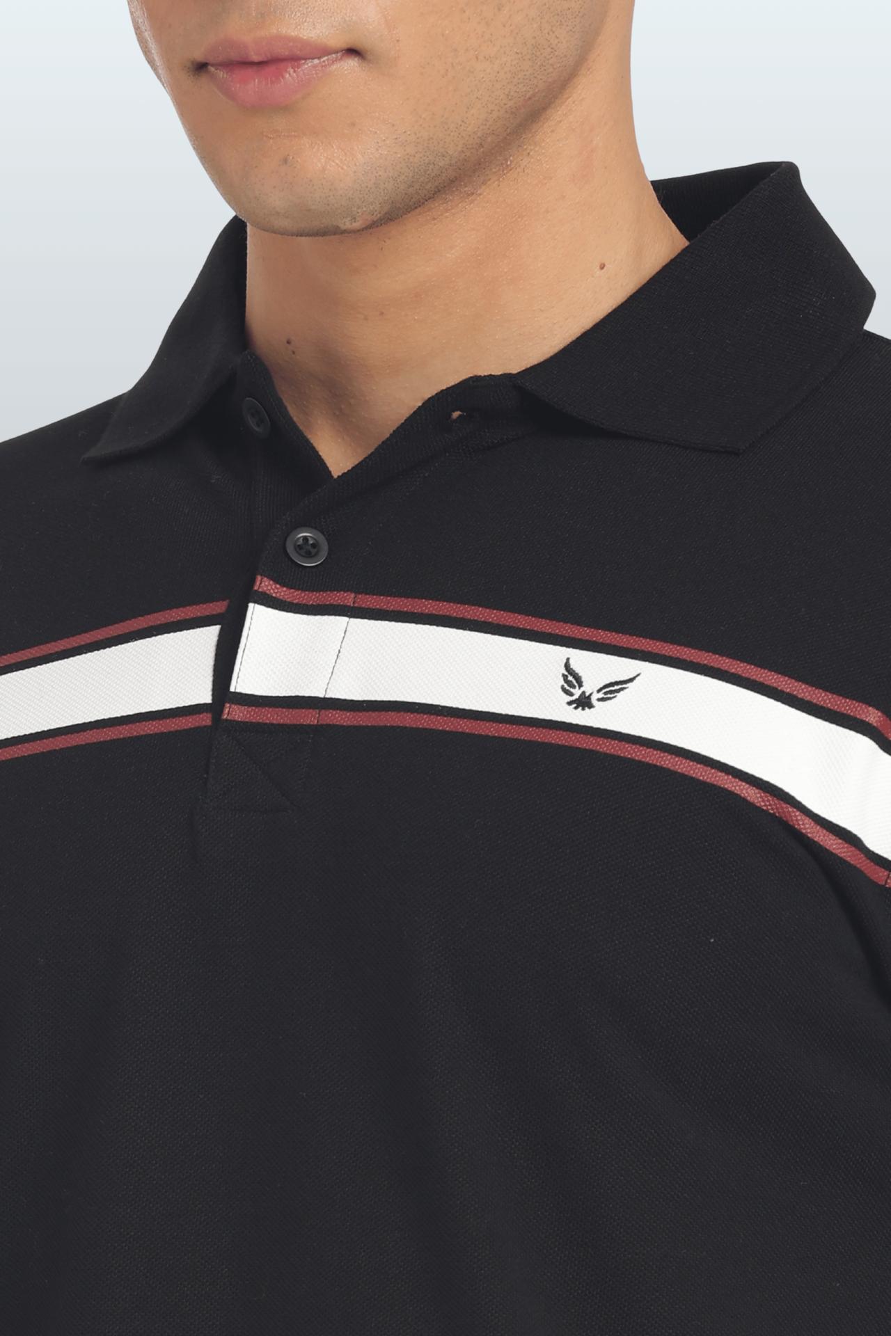Men's Cotton Rich Polo T Shirt Regular Fit - Black Stripe Print image 4