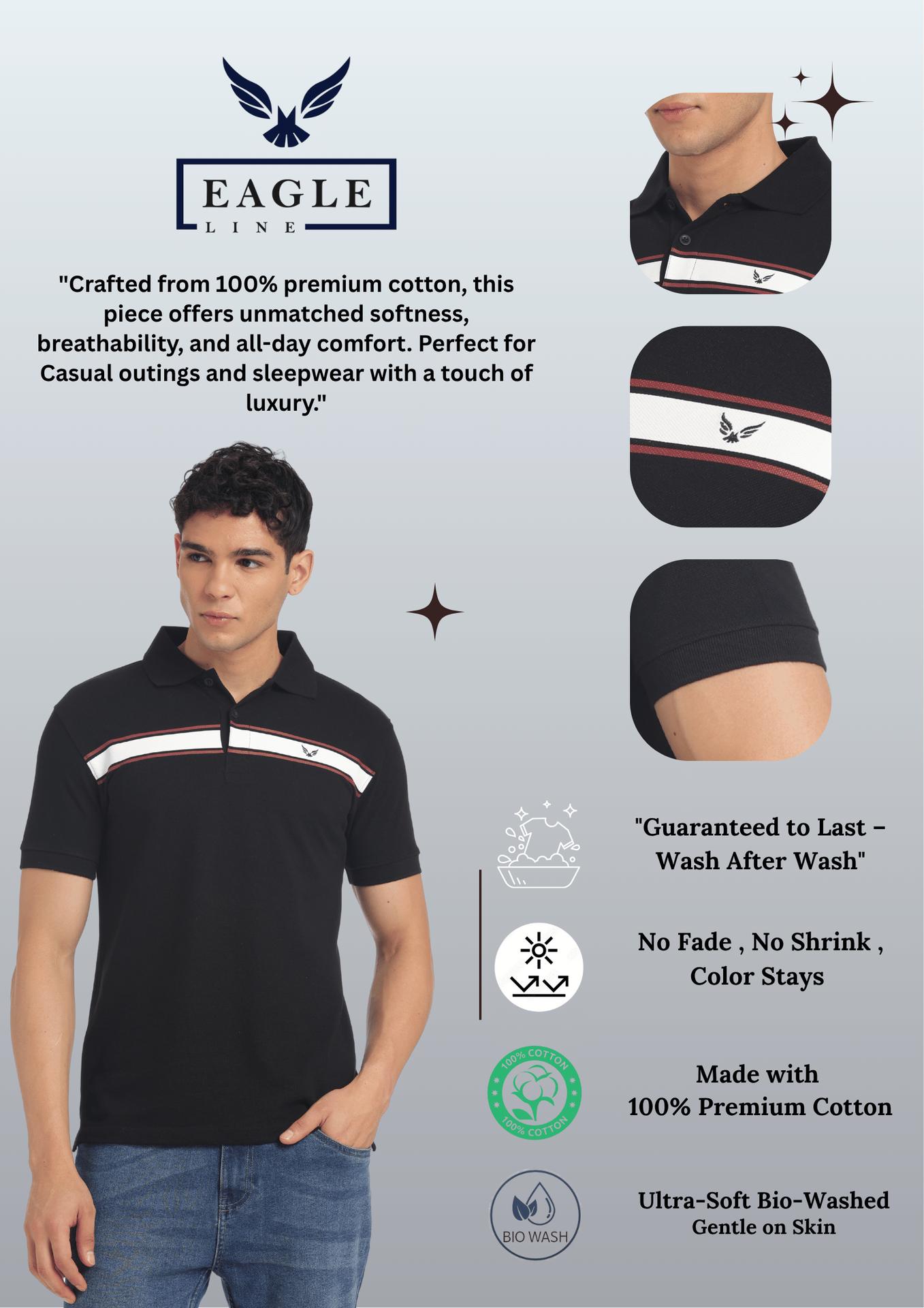 Men's Cotton Rich Polo T Shirt Regular Fit - Black Stripe Print image 5