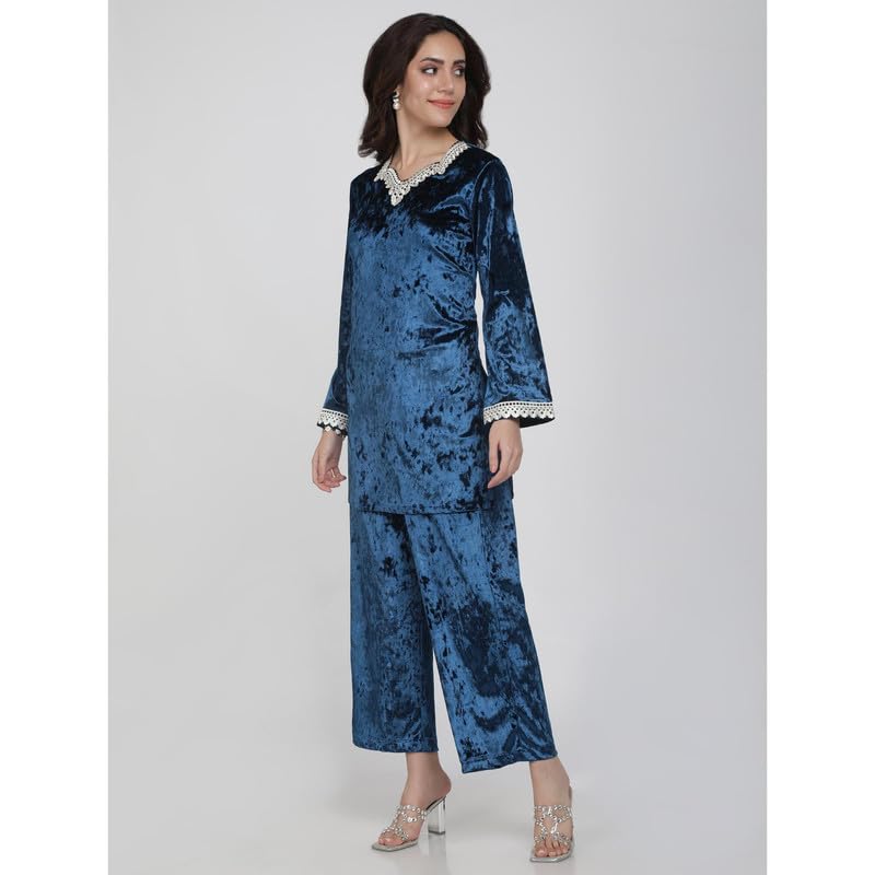 Eayaa Fashion Women Supersoft Premium Velvet Silk Co-ord Set image 3