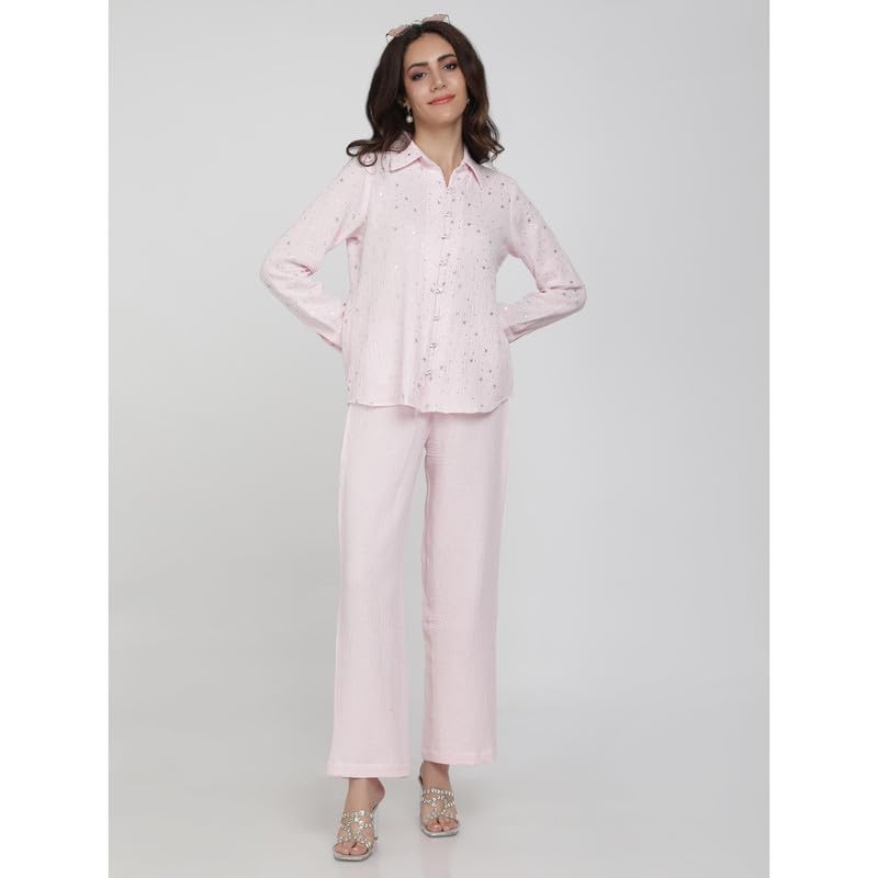 Eayaa Fashion Women Soft Double Layer Muslin Fabric Co-ord Set image 3