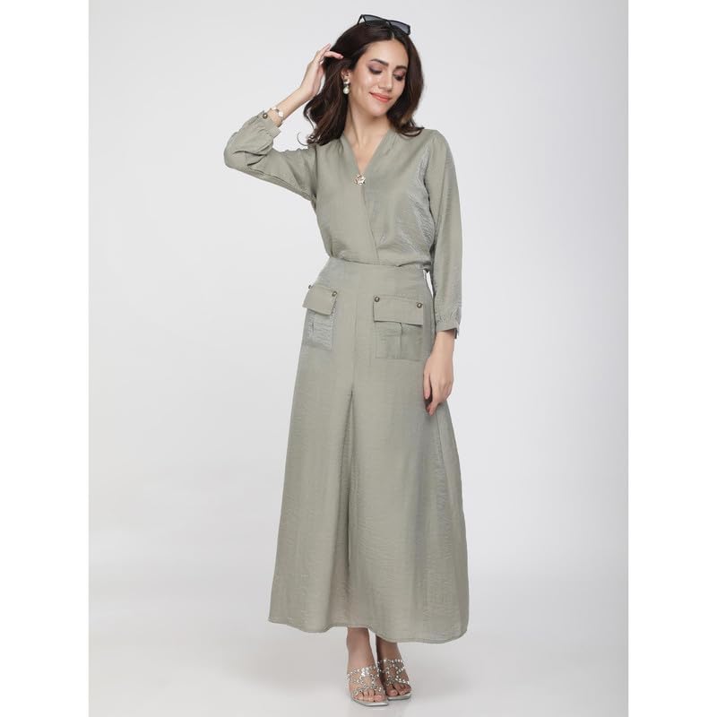 Eayaa Fashion Women V-neck Shimmer Linen Co-ord Set image 3