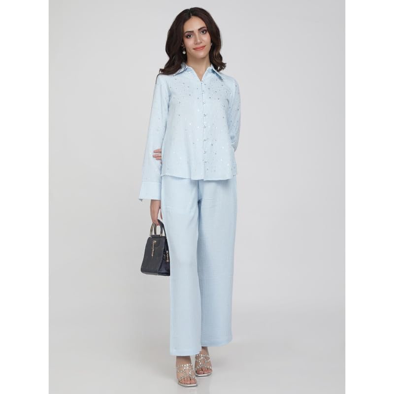 Eayaa Fashion Women Soft Double Layer Muslin Fabric Co-ord Set image 3