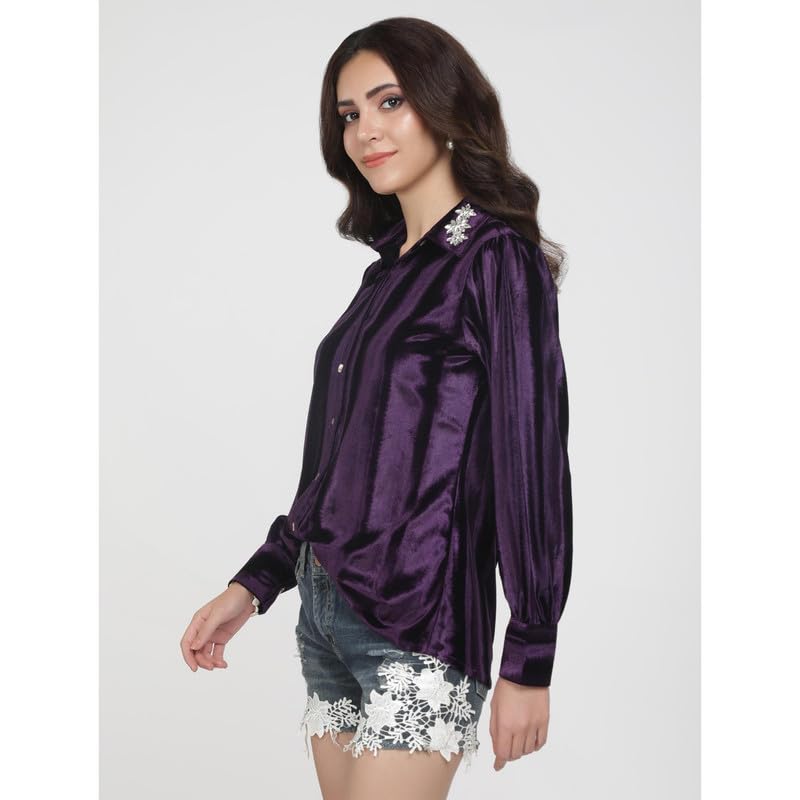 Eayaa Fashion Women's Velvet Shirt image 2