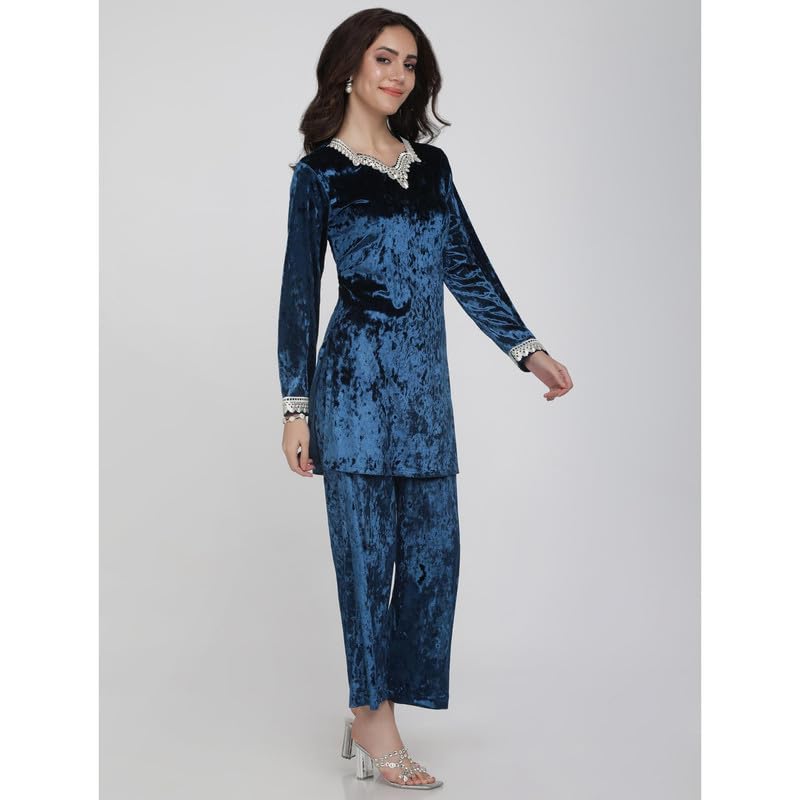 Eayaa Fashion Women Supersoft Premium Velvet Silk Co-ord Set image 4