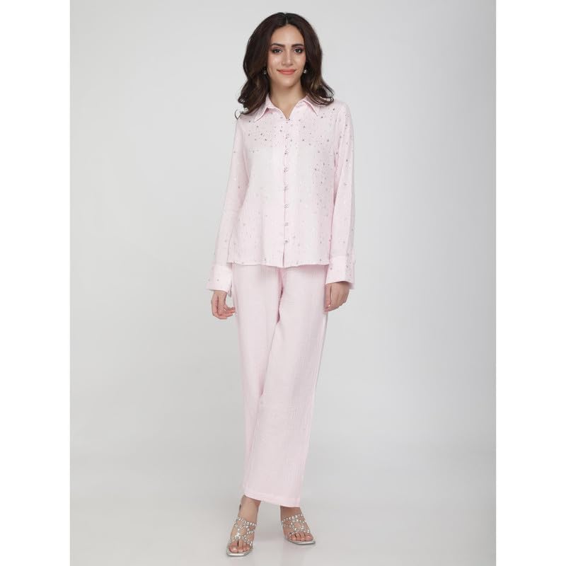 Eayaa Fashion Women Soft Double Layer Muslin Fabric Co-ord Set image 4