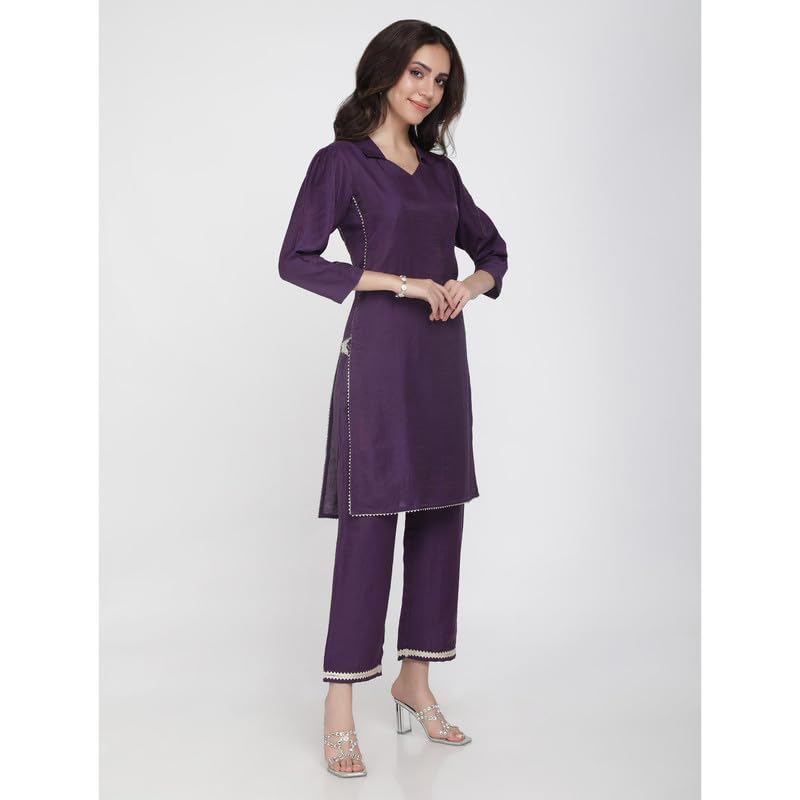 Eayaa Fashion Women's Purple Kurti Mirror Co-ord Set image 4