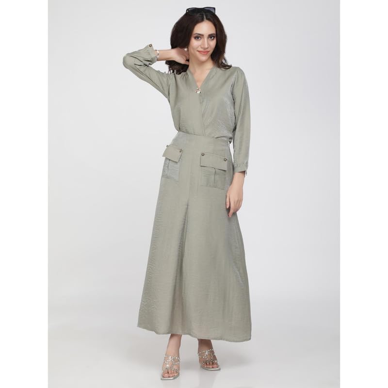 Eayaa Fashion Women V-neck Shimmer Linen Co-ord Set image 7