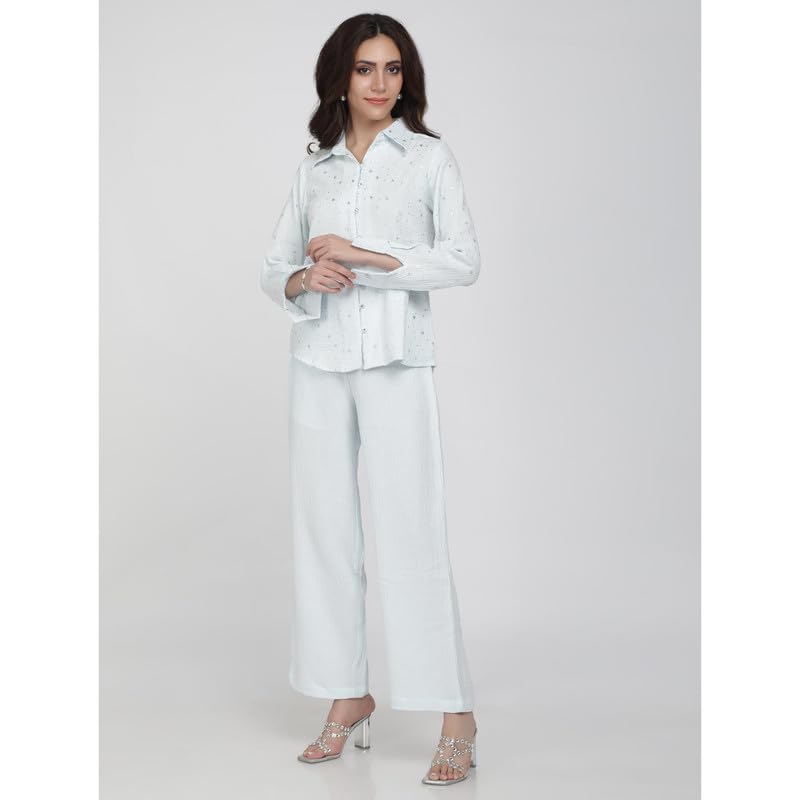 Eayaa Fashion Women Soft Double Layer Muslin Fabric Co-ord Set image 5