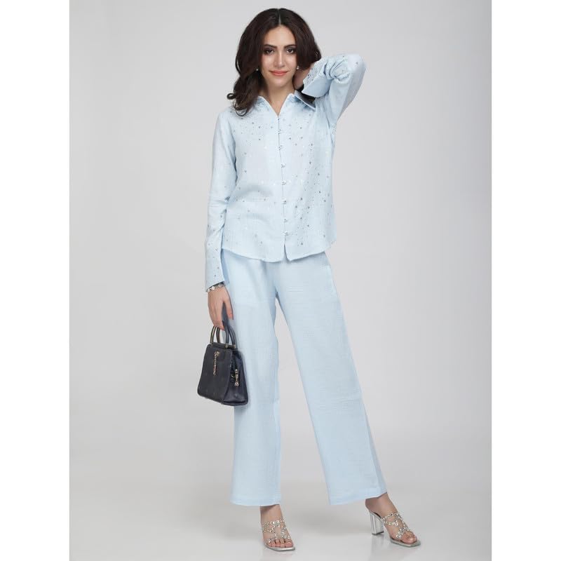 Eayaa Fashion Women Soft Double Layer Muslin Fabric Co-ord Set image 7
