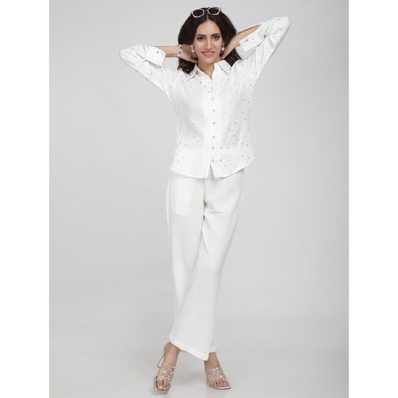 Eayaa Fashion Women Soft Double Layer Muslin Fabric Co-ord Set image 7
