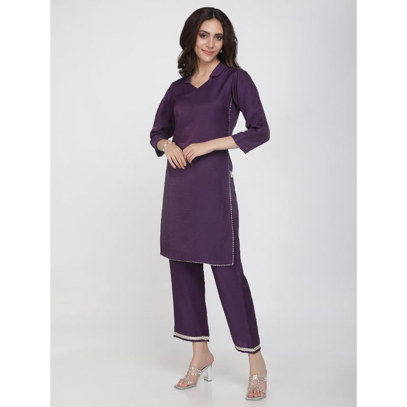 Eayaa Fashion Women's Purple Kurti Mirror Co-ord Set image 5
